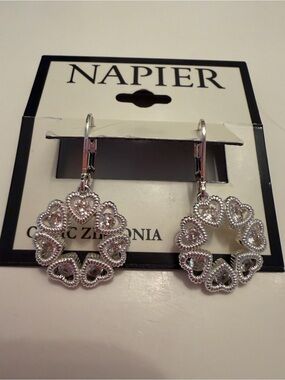 Napier Silver Heart Wreath Drop Earrings